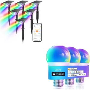 imageLinkind Smart Solar Lights for Outside Chrismas Decoration 2in1 RGBTW Outdoor Landscape Lighting Matter WiFi Smart Light Bulbs Work with Apple Home Siri Google Home Alexa SmartThing