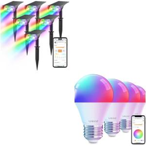 imageLinkind Smart Solar Lights for Outside Chrismas Decoration 2in1 RGBTW Outdoor Landscape Lighting Smart Light Bulbs Smart Bulb That Compatible with Alexa ampamp Google HomeA19 E26 24Ghz RGBTW WiFi