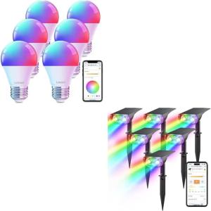 imageLinkind Smart WiFi Light Bulbs Compatible with Alexa ampamp Google Home RGBTW Bulbs No Hub Needed 6 Pack Smart Solar Lights Outdoor Multicolor APP Control Solar Spotlights Outdoor Waterproof IP65
