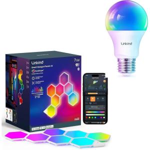 imageLinkind WiFi Smart Light Bulbs 1 Pack and and Smart Hexagon Lights 7 Pack Compatible with Alexa and Google Home