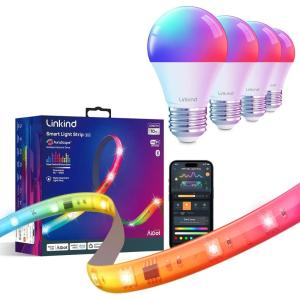 imageLinkind WiFi Smart Light Bulbs 4 Pack and LED Strip Lights RGB 10ft Compatible with Alexa and Google Home