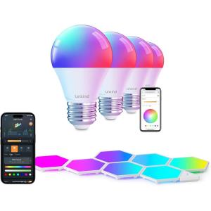 imageLinkind WiFi Smart Light Bulbs 4 Pack and and Smart Hexagon Lights 7 Pack Compatible with Alexa and Google Home