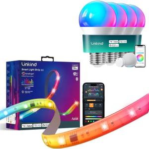 imageLinkind WiFi Smart Light Bulbs 4 Pack with Remote Control and LED Strip Lights RGB 10ft Compatible with Alexa and Google Home