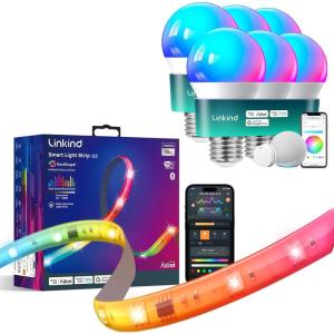 imageLinkind WiFi Smart Light Bulbs 6 Pack with Remote Control and LED Strip Lights RGB 10ft Compatible with Alexa and Google Home