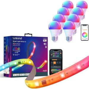 imageLinkind WiFi Smart Light Bulbs 8 Pack and LED Strip Lights RGB 10ft Compatible with Alexa and Google Home