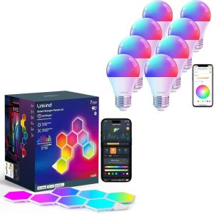 imageLinkind WiFi Smart Light Bulbs 8 Pack and Smart Hexagon Lights 7 Pack Compatible with Alexa and Google Home