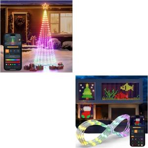 imageLinkind Christmas Smart Curtain Lights  APP Control AI Pattern GIF Display Works with Alexa Google Home Christmas Cone Tree Lights 7ft 460 LEDs Christmas Tree Lights