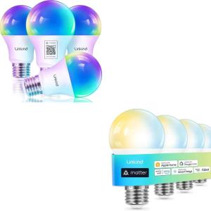 imageLinkind Matter Color Changing Smart Light Bulbs 4 Pack Bundle with Matter Tunable White Smart Light Bulbs 4 Pack Work with Apple Home Alexa Google Home