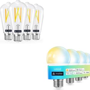 imageLinkind Matter ST58 Smart Edison Bulbs 4 Pack Bundle with Matter A19 Tunable White Smart Light Bulbs 4 Pack Work with Apple Home Alexa Google Home