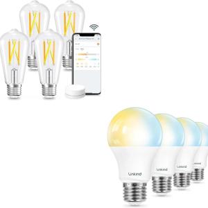 imageLinkind ST58 Smart Edison Bulbs 4 Pack Bundle with A19 Tunable White 2700K6500K Smart Light Bulbs 4 Pack Work with Alexa ampamp Google Home