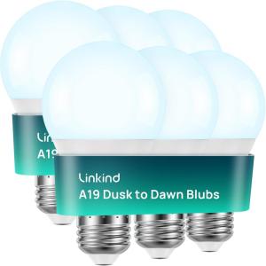 imageLinkind Dusk to Dawn Light Bulbs Outdoor A19 Sensor Led Bulbs Automatic OnOff 95W led Light Bulbs 75 Watt Equivalent 1200 Lumen E26 Base ULampampFCC Listed 5000K Daylight 6 Pack