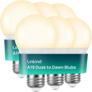 imageLinkind Dusk to Dawn Light Bulbs Outdoor A19 Sensor Led Bulbs Automatic OnOff 95W led Light Bulbs 75 Watt Equivalent 1200 Lumen E26 Base ULampampFCC Listed 2700K Soft White 6 Pack