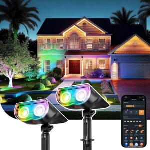 imageLinkind Smart Solar Spot Lights Outdoor SL5C Solar Lights Outdoor Spotlight CoolWarm WhiteColor Changing APPVoice Control IP67 Landscape Lighting for Yard Garden Pathway4 PackMulticolor