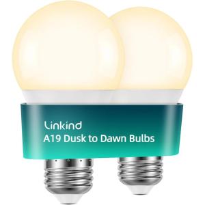 imageLinkind Dusk to Dawn Light Bulbs Outdoor A19 Sensor Led Bulbs Automatic OnOff 95W led Light Bulbs 75 Watt Equivalent 1200 Lumen E26 Base ETLampFCC Listed 5000K Daylight 2 PackSoft White