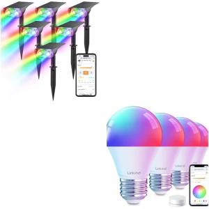 imageLinkind Smart Solar Lights for Outside Chrismas Decoration 2in1 RGBTW Outdoor Landscape Lighting Smart Light Bulbs with Remote Control Smart Bulb That Compatible with Alexa amp Google Home
