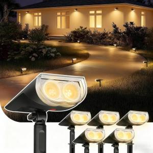 imageLinkind Solar Lights Outdoor StarRayS Bright Solar Spot Lights Outdoor IP67 Waterproof Spotlights for Landscape Garden Yard Walkway Patio TreeWarm White 10 PackWarm White