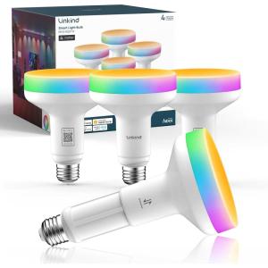 imageLinkind Matter BR30 Smart Light Bulbs with Retractable Design amp 4Zone Aurascape Color 850LM Recessed Smart Flood Light Bulb Works with AlexaApple HomeGoogle Home Music Sync Light Show 2 Pack4 Pack