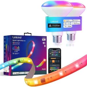 imageLinkind Matter Smart Light Bulb BR30 2 Pack and LED Strip Lights RGB 10ft Compatible with Alexa and Google Home