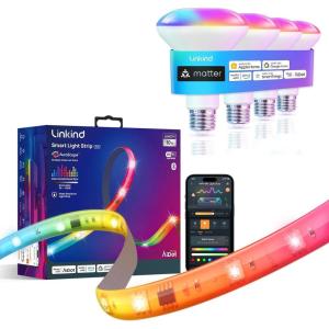 imageLinkind Matter Smart Light Bulb BR30 and LED Strip Lights RGB 10ft Compatible with Alexa and Google Home