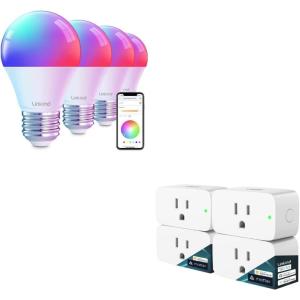 imageLinkind Matter Smart Plug 4 Pack Smart Light Bulbs 4 Pack RGBTW Color Changing Light Bulbs