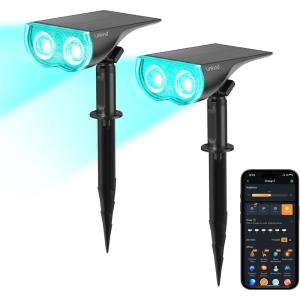 imageLinkind Smart Solar Lights Outdoor SL5 with Motion Sensor APP Control Multicolored Solar Spot Lights Outdoor IP65 Landscape Lighting Christmas Decorations for Yard Garden Paitio2 Pack