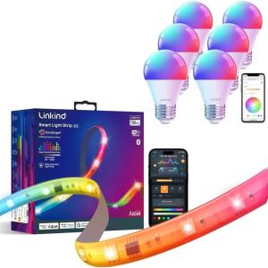 imageLinkind WiFi Smart Light Bulbs 6 Pack and LED Strip Lights RGB 10ft Compatible with Alexa and Google Home