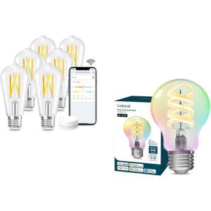 imageLinkind E26 Smart Edison Bulbs with Remote Control 6 Pack amp Matter A19 Smart Edison Bulb 1 Pack