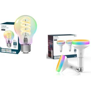 imageLinkind A19 Smart Edison Bulb 1 Pack amp Matter BR30 Smart Light Bulbs with Stretchable Design 2 Pack