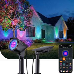imageLinkind Smart Solar Lights Outdoor Waterproof SL6C DualRing Solar amp USB Charging Solar Spotlights Outdoor Waterproof IP66 Color Changing Spot Light for Yard Tree Landscape House 4 Pack1 pack
