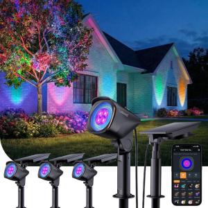 imageLinkind Smart Solar Lights Outdoor Waterproof SL6C DualRing Solar amp USB Charging Solar Spotlights Outdoor Waterproof IP66 Color Changing Spot Light for Yard Tree Landscape House 4 Pack4 pack