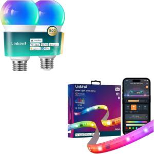 imageLinkind Matter Smart Light Bulb RGBTW LED Color Changing Bulbs and 10ft Smart LED Strip Lights Compatible with Alexa amp Google Home