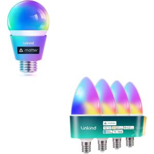 imageLinkind Matter Smart Light Bulb Smart Bulbs Work with AlexaApple HomeGoogle Home Color Changing Light Bulbs