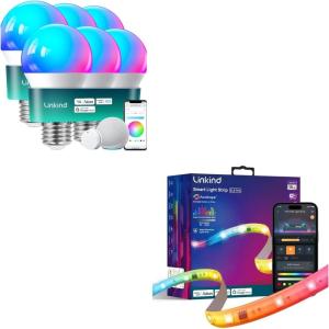 imageLinkind Smart Light Bulbs with Remote Control and 25ft Smart LED Strip Lights Compatible with Alexa amp Google Home
